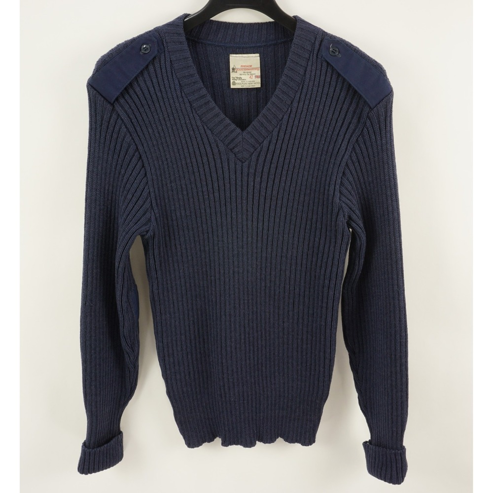 Vintage Brigade Quartermasters Cable Knit Tweed Wool Military Sweater Sz 42 Navy
